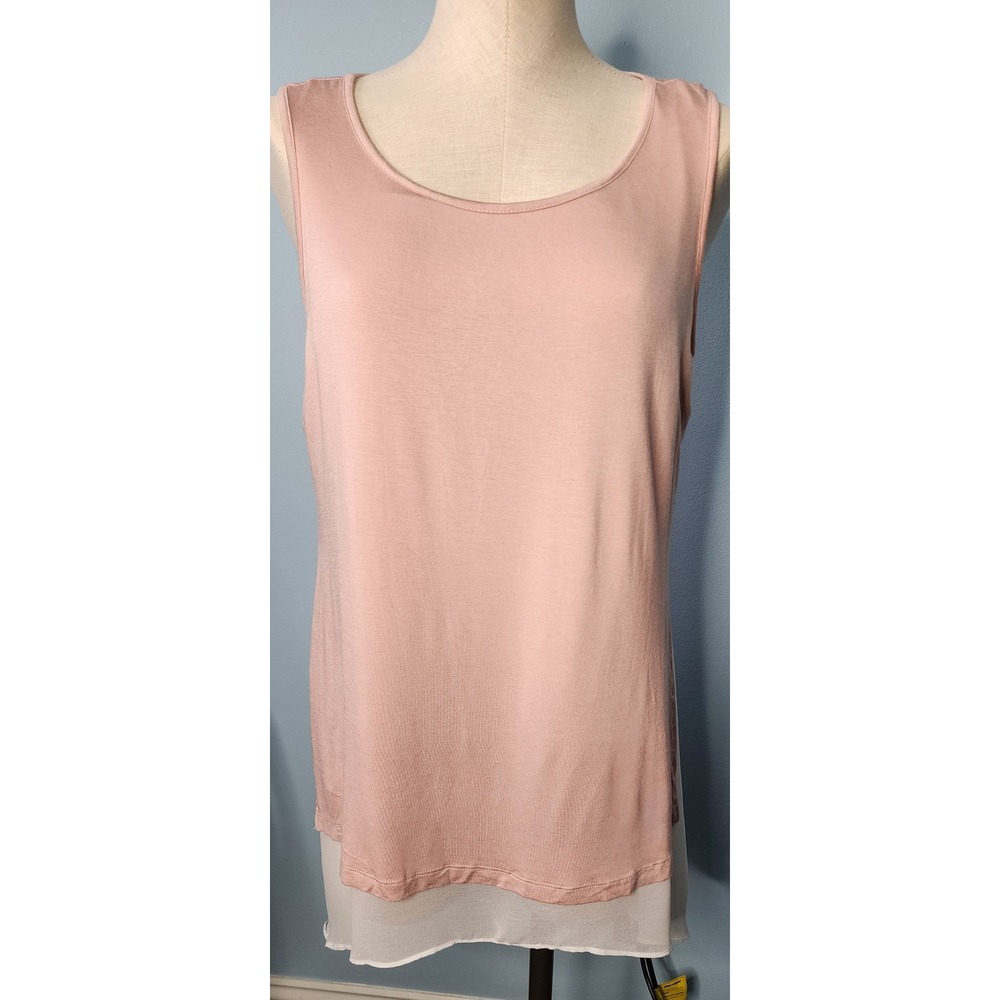 Worthington Tank Top Womens Large Soft Pink Double Layer Chiffon Sharkbite Hem - Picture 1 of 9
